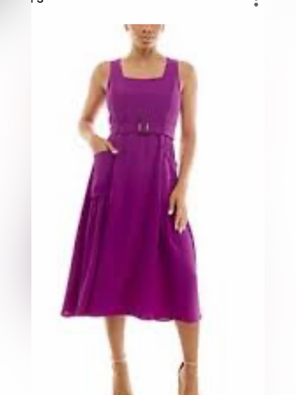 Nina Leonard Sleeveless Square-Neck Midi Dress in Magenta